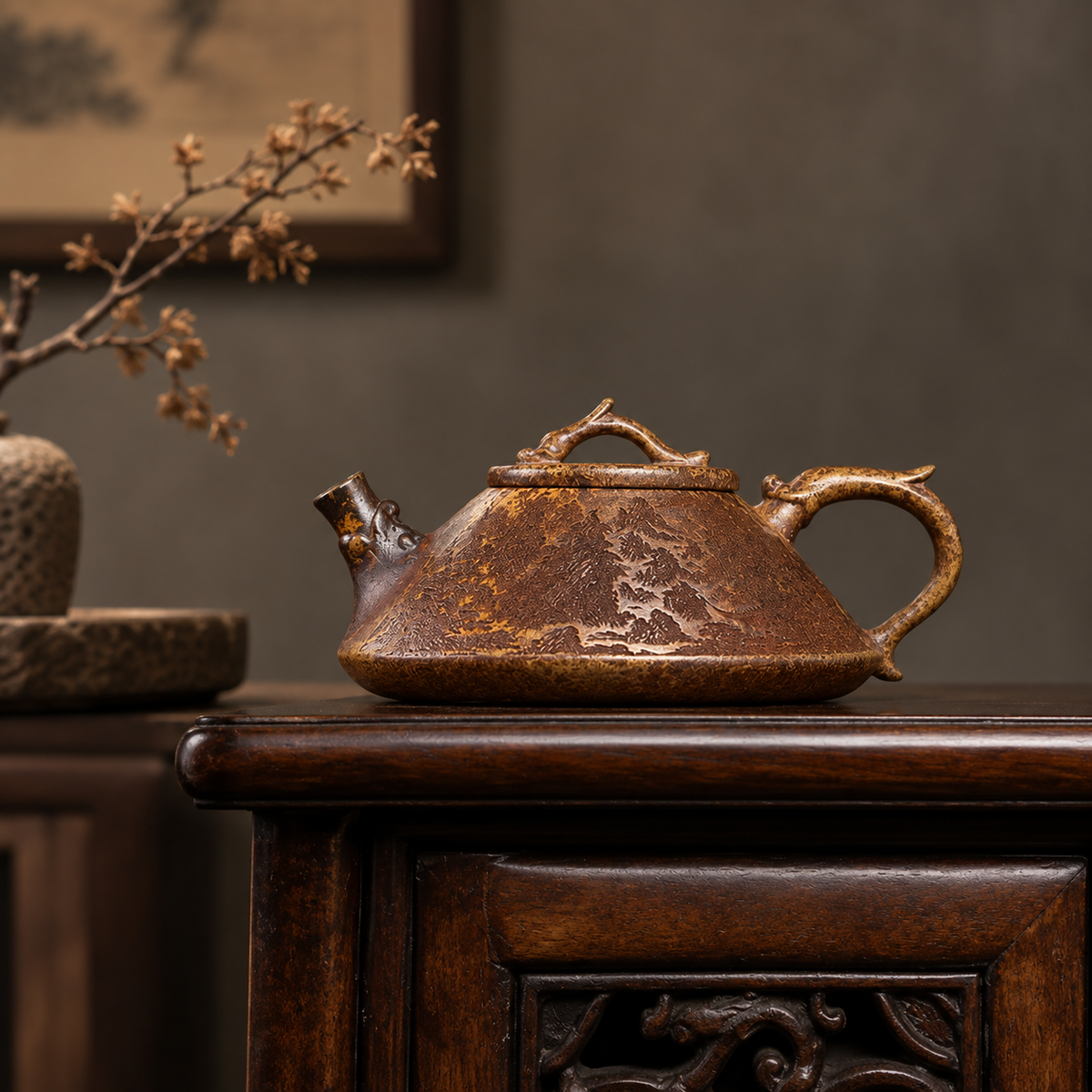 Yunsha Hand-Carved Yixing Purple Clay Teapot
