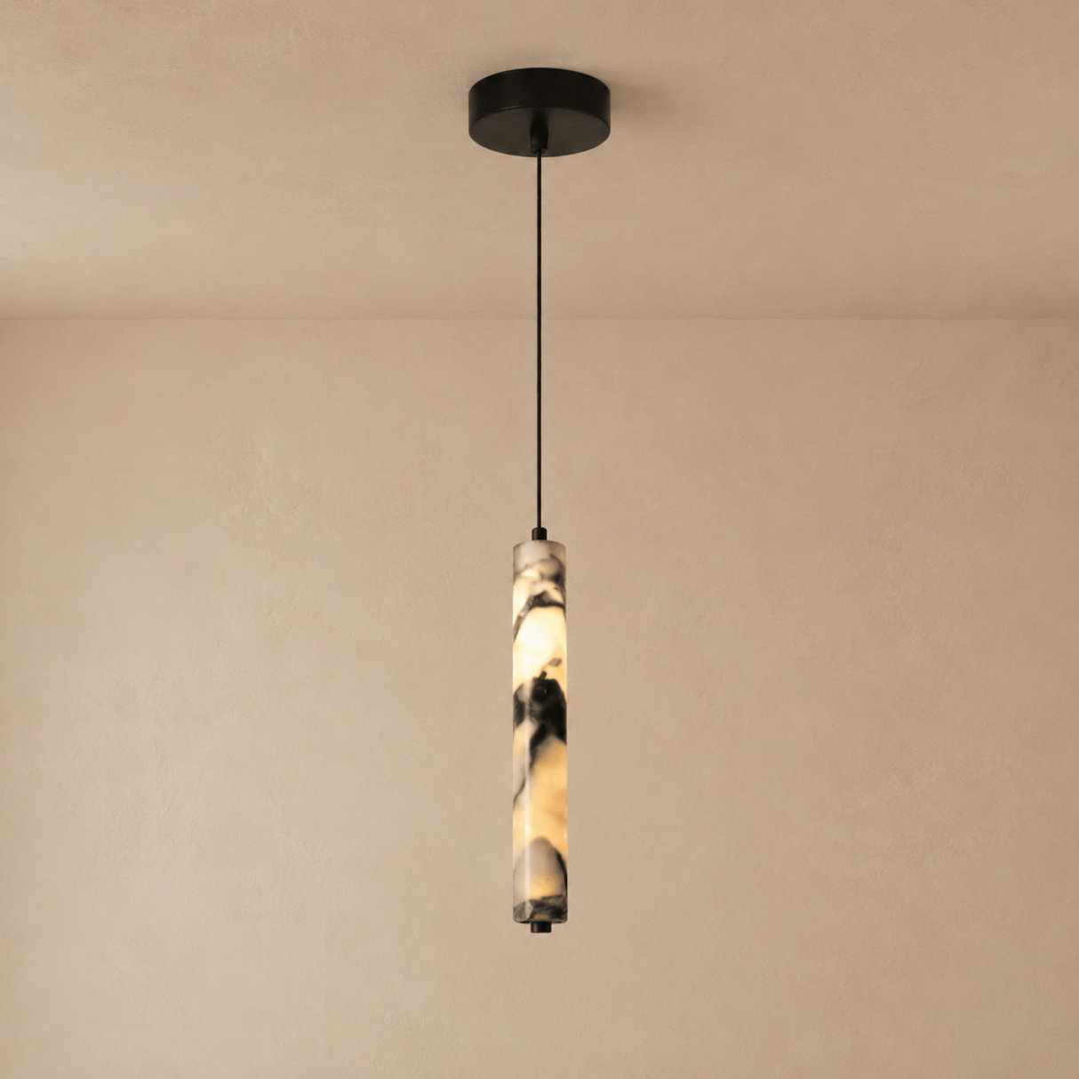 Luxury Black Cylinder Natural Stone Pendant Lamp, alternate view 17