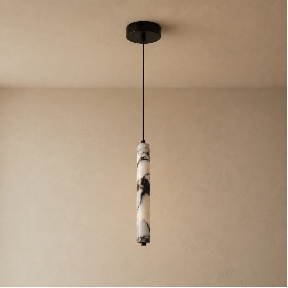 Luxury Black Cylinder Natural Stone Pendant Lamp, alternate view 4