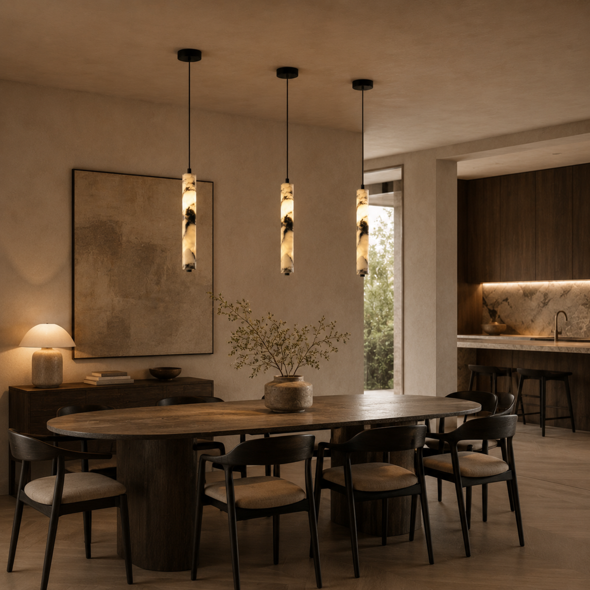 Luxury Black Cylinder Natural Stone Pendant Lamp