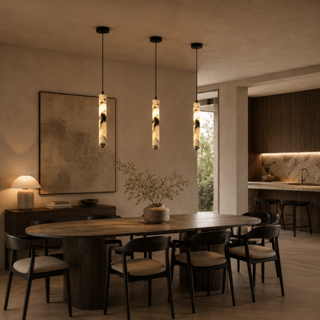 Luxury Black Cylinder Natural Stone Pendant Lamp
