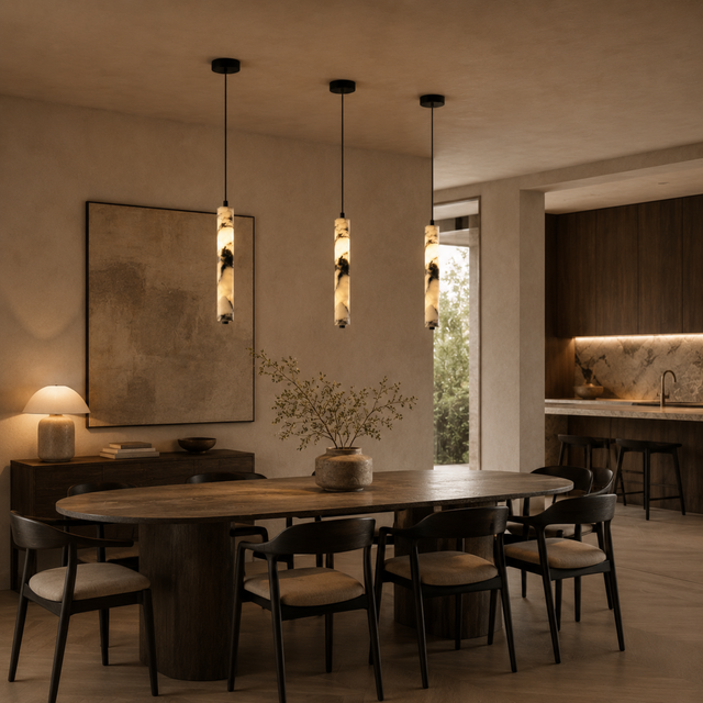 Luxury Black Cylinder Natural Stone Pendant Lamp