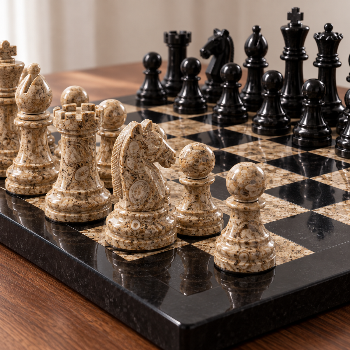 Natural Stone Chess Set - Carved Marble