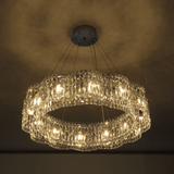 Crystal chandelier hanging from a ceiling