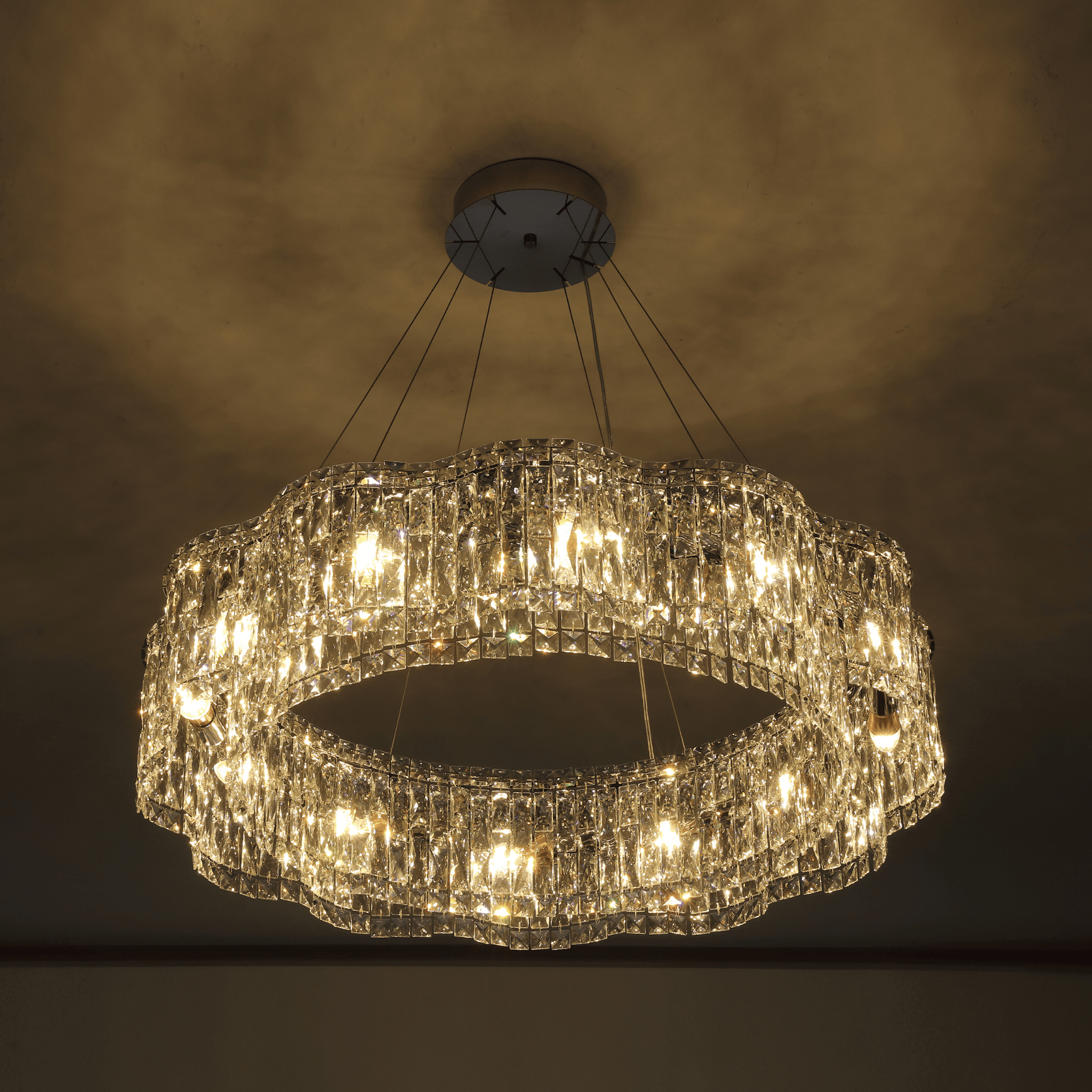 Crystal chandelier hanging from a ceiling
