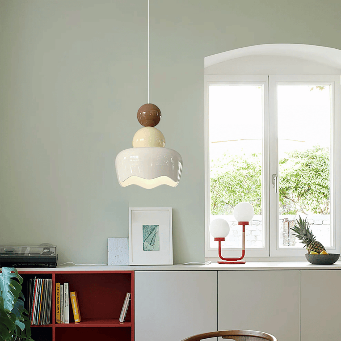 Nordic Cream Glass Pendant Light – Stylish Hanging Lamp for Bedroom