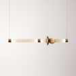 Modern pendant light with gold finish on a white background