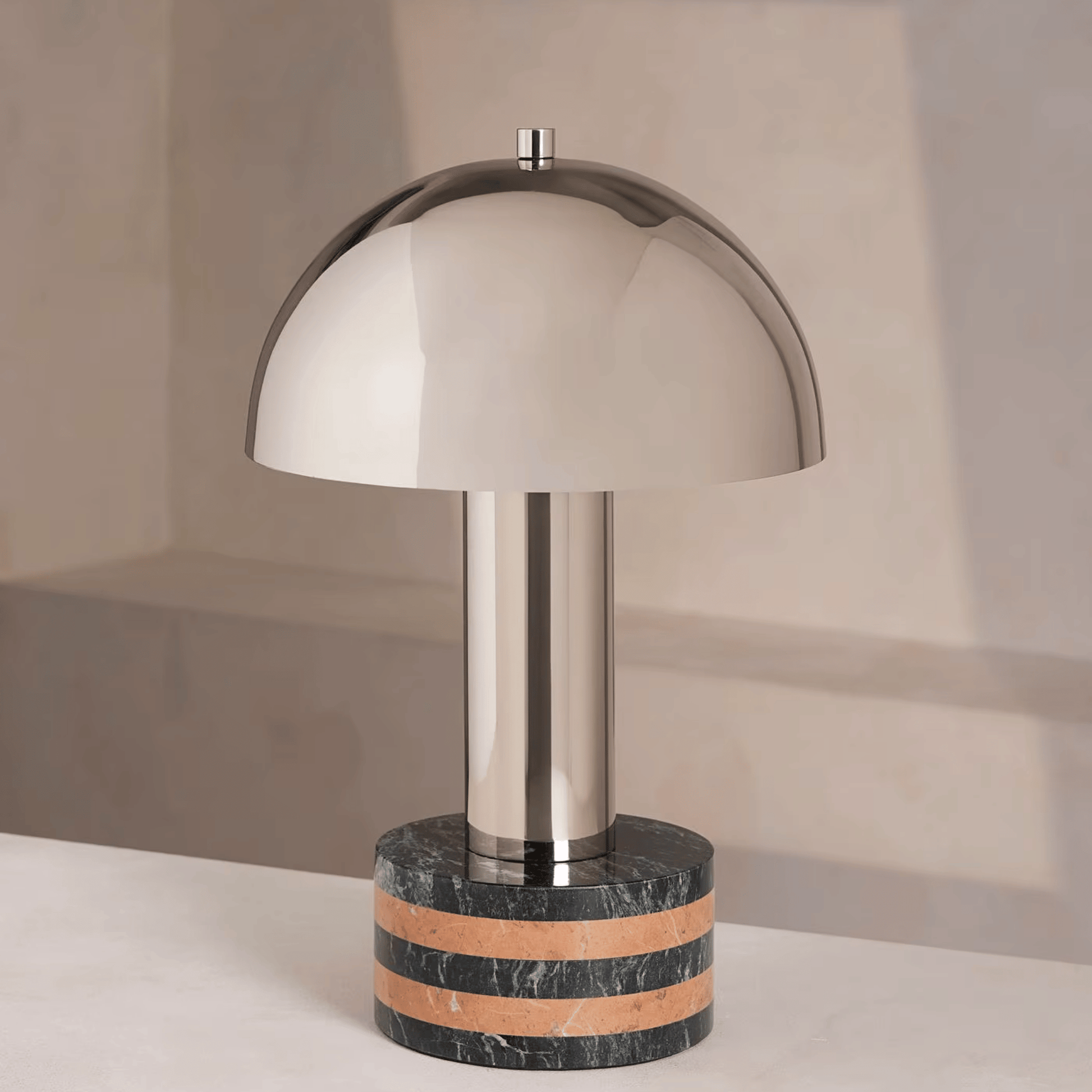Table lamp with marble base on a neutral background