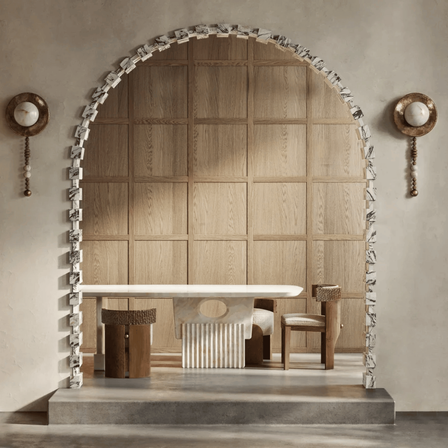 Aureum Wall Sconce – Retro Marble & Wood LED Light