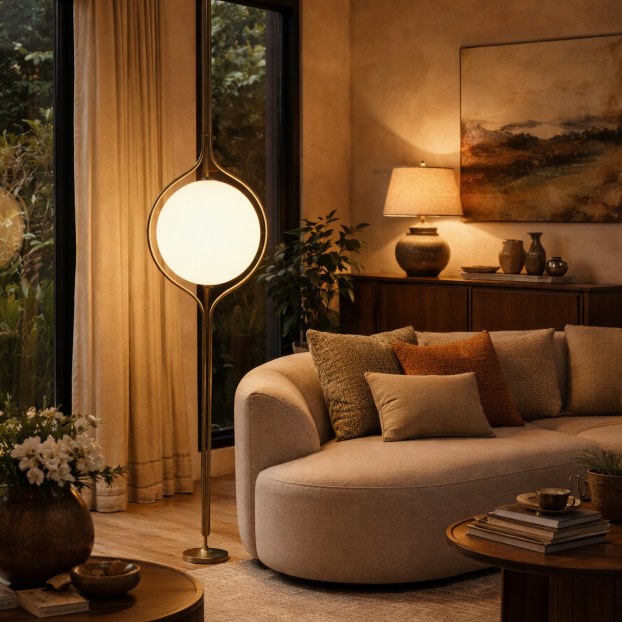 HaloBau Chrome Globe Floor to Ceiling Lamp