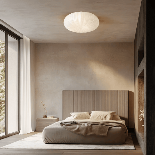 Modern LED Flush Mount Ceiling Light – 15-Inch Pumpkin Design in bedroom.
