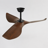 Ceiling fan with wooden blades on a white background