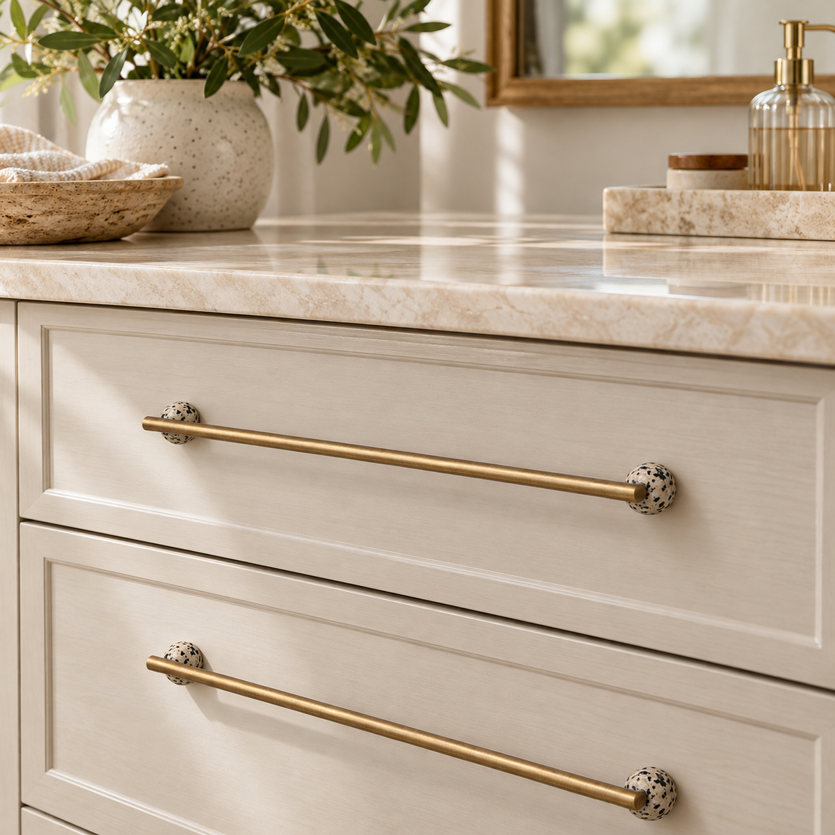 Orba Stone & Brass Cabinet Handles & Knobs
