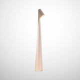 Tall, thin lamp with a cylindrical design on a light gray background