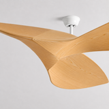 Ceiling fan with wooden blades on a gray background