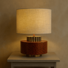 Vintage Handmade Pottery Jar Table Lamp styled in a bedroom — modern interior by Baskoraa