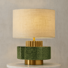 Close-up of the Vintage Handmade Pottery Jar Table Lamp showing ceramic texture and craftsmanship