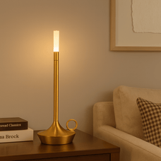 Liora Candlelight Lamp – Rechargeable LED Touch Table Light — minimalist table lamp by Baskoraa