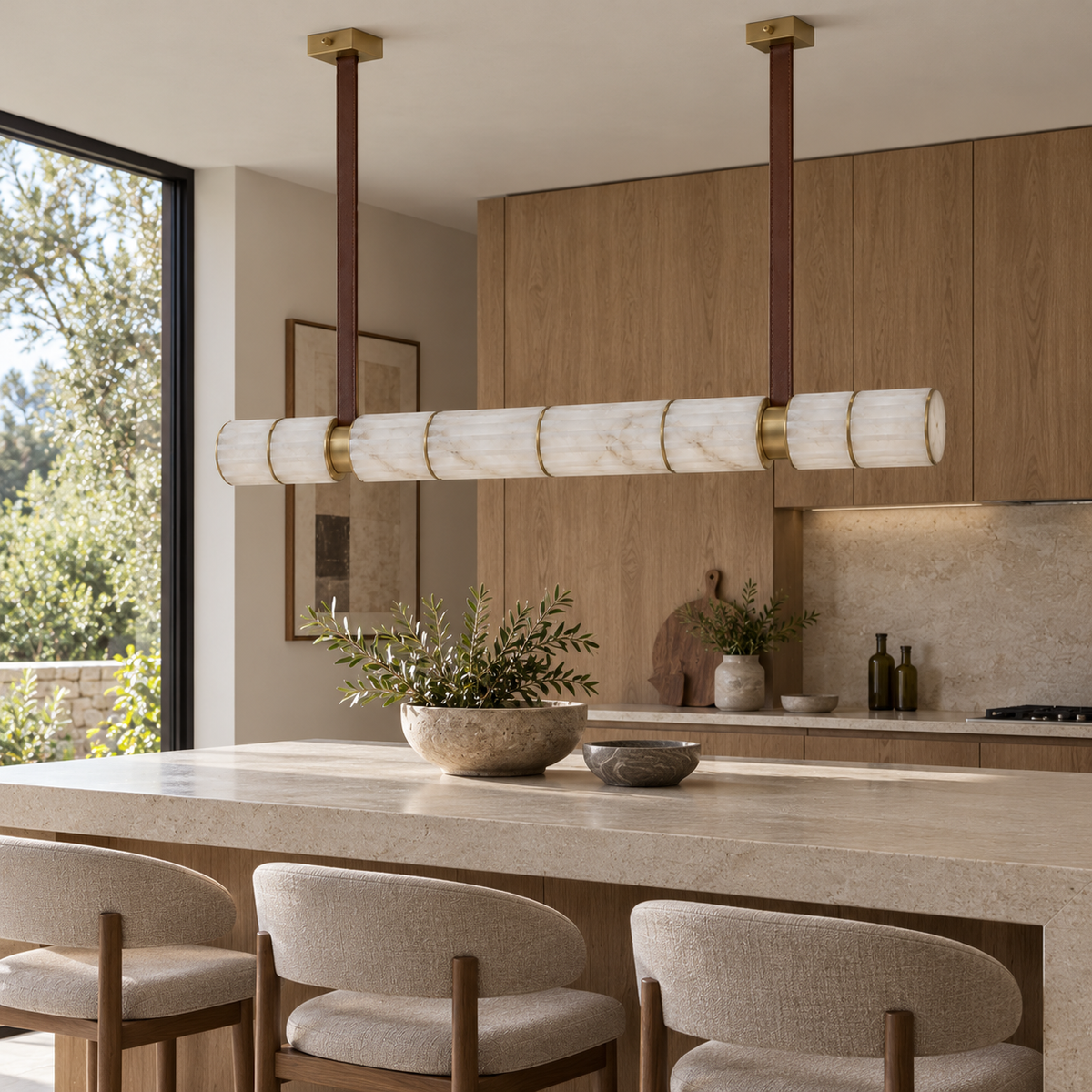 Orvella Alabaster Leather Linear Pendant