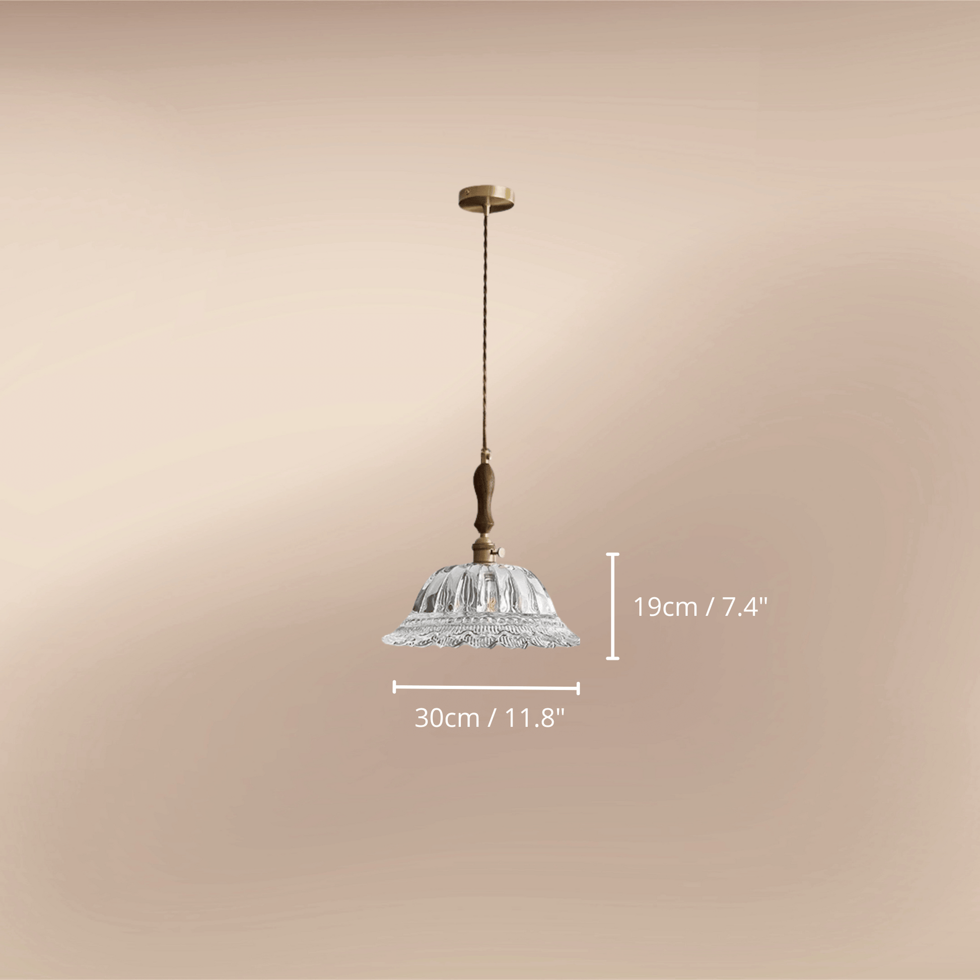 Elegant Walnut and Brass Pendant Light – LED Kitchen Pendant Lighting for Dining and Island, Adjustable Height Hanging Lamp 1 dimension.