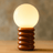 Light bulb on a wooden base with a blurred background