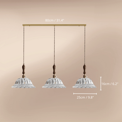 Elegant Walnut and Brass Pendant Light – LED Kitchen Pendant Lighting for Dining and Island, Adjustable Height Hanging Lamp 3 dimensions.