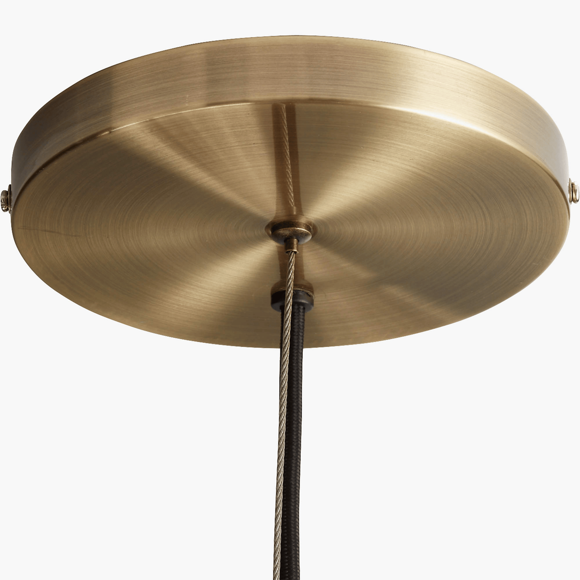 Brass ceiling rose with cable on a white background