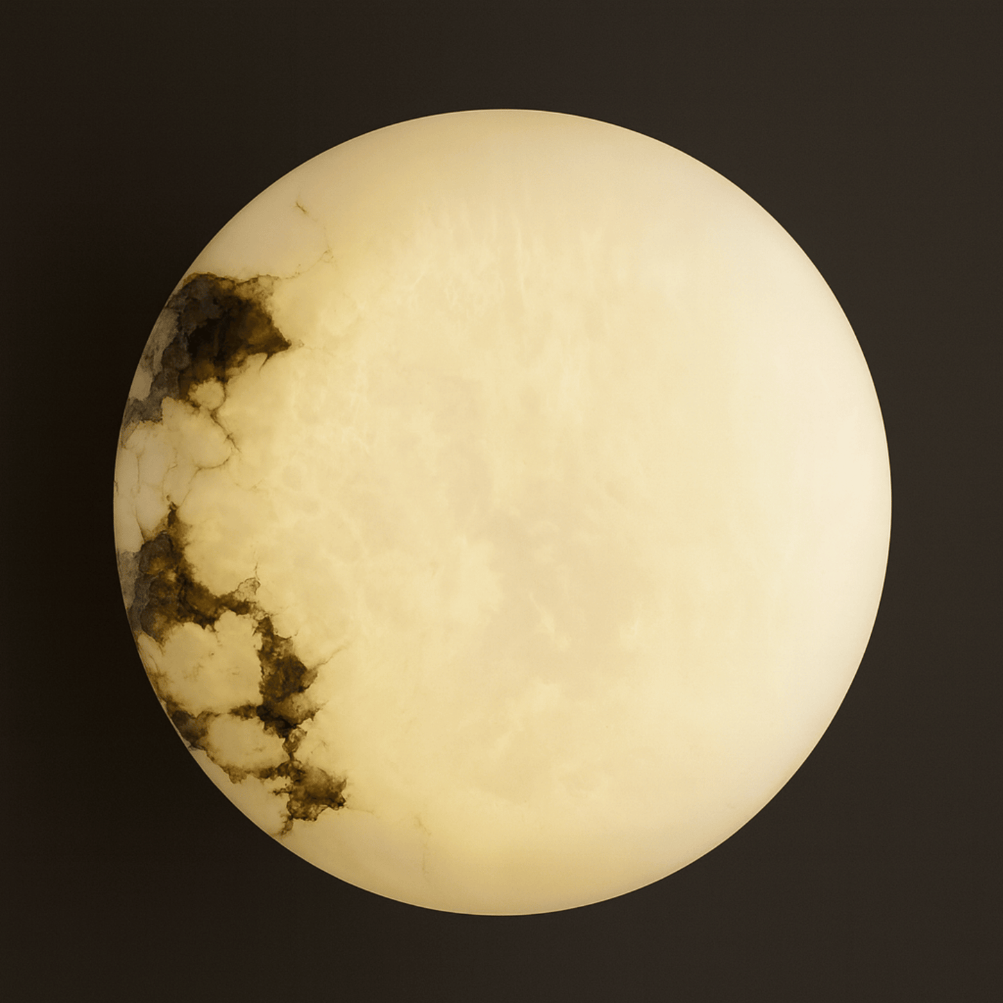 Round stone with marbled pattern on a dark background