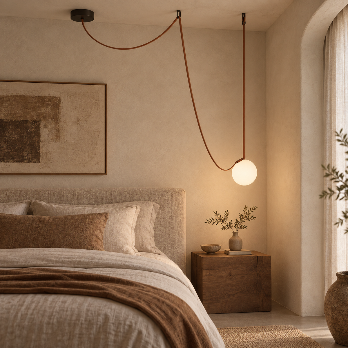 Solenne Leather Strap Globe Chandelier