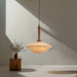 Hand Knitted Cotton Thread Pendant Light with Solid Wood Base – Zen Art Kitchen Pendant Lighting for Serene Ambiance 1