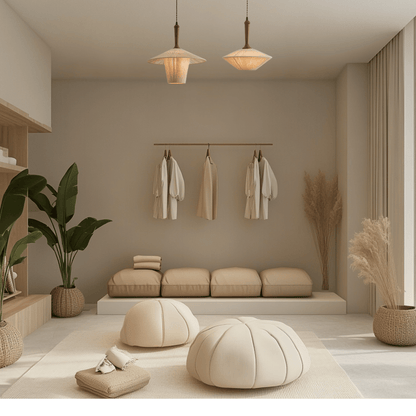 Hand Knitted Cotton Thread Pendant Light with Solid Wood Base – Zen Art Kitchen Pendant Lighting for Serene Ambiance in modern shop.