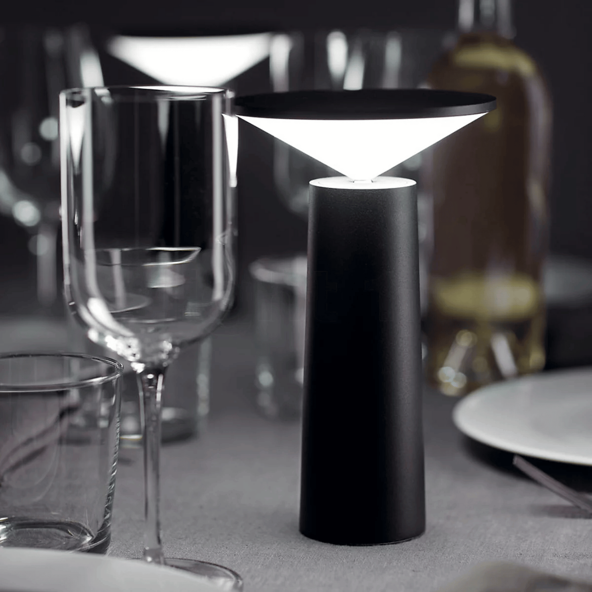 Black table lamp on a dinning table 