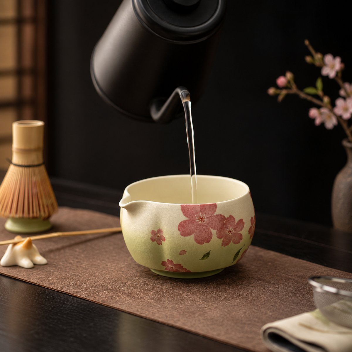 Hanae 8-Piece Cherry Blossom Matcha Set