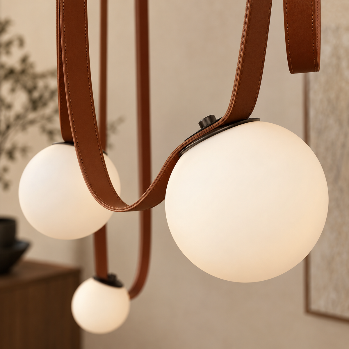 Solenne Leather Strap Globe Chandelier