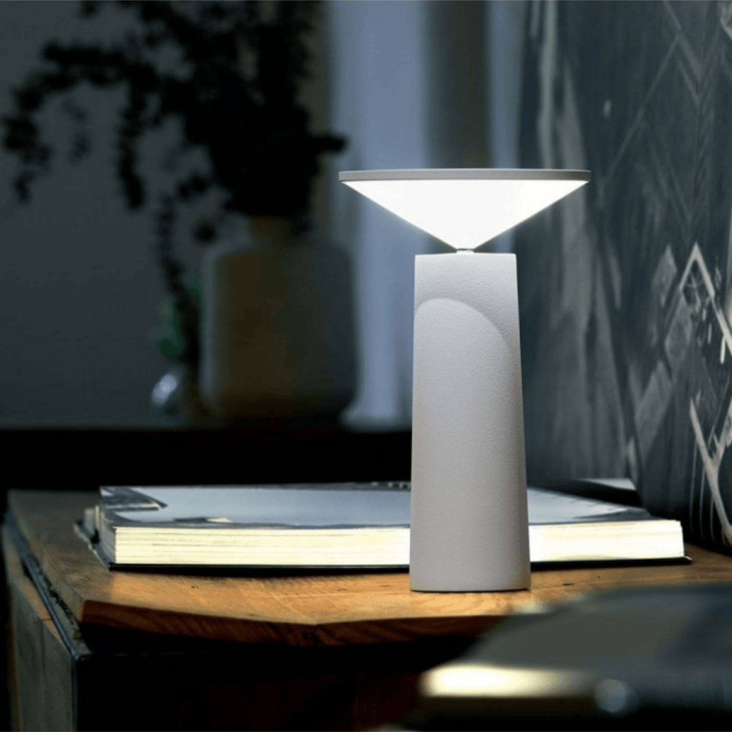 White table lamp on a desk