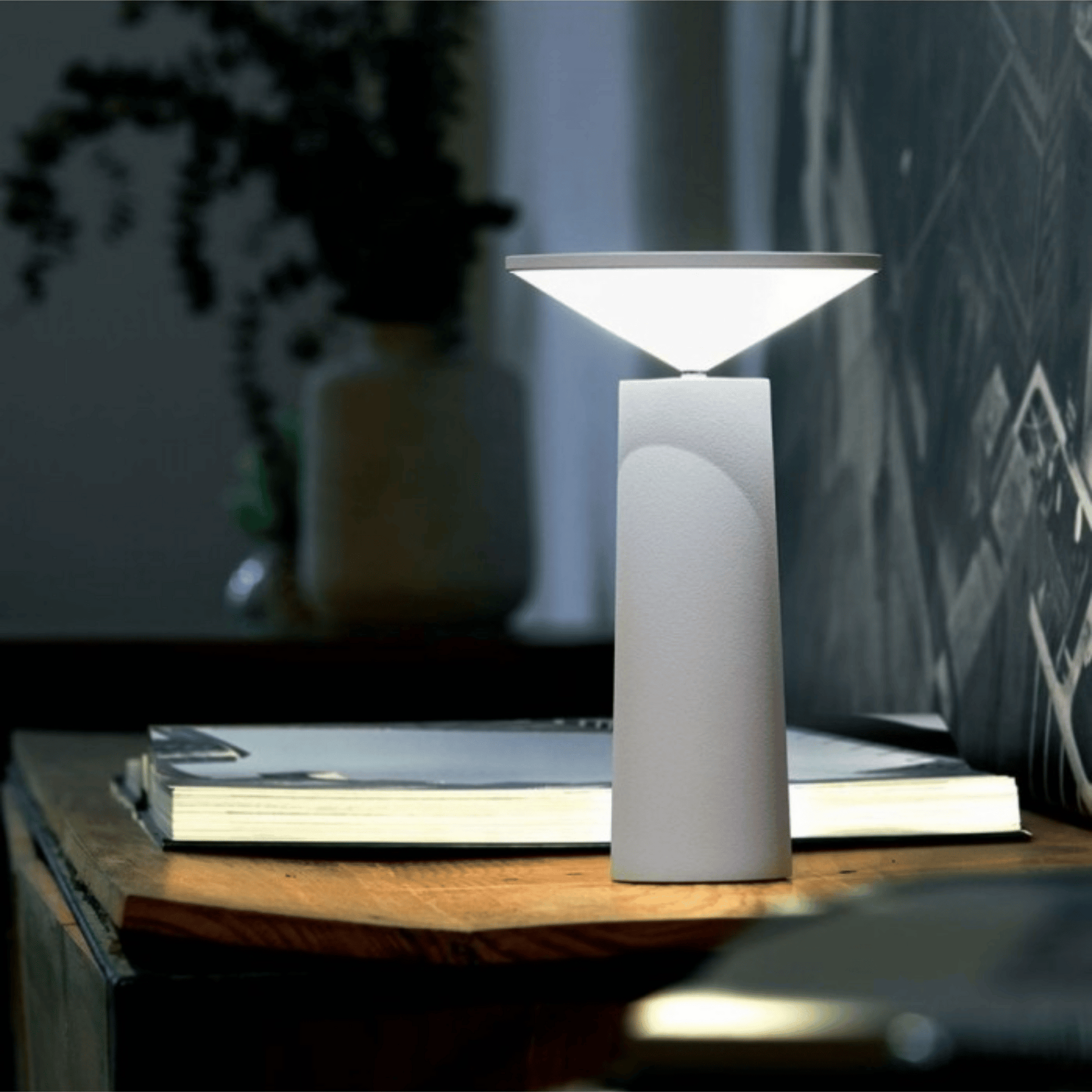 White table lamp on a desk