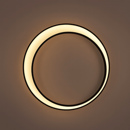Circular wall light fixture on a brown background