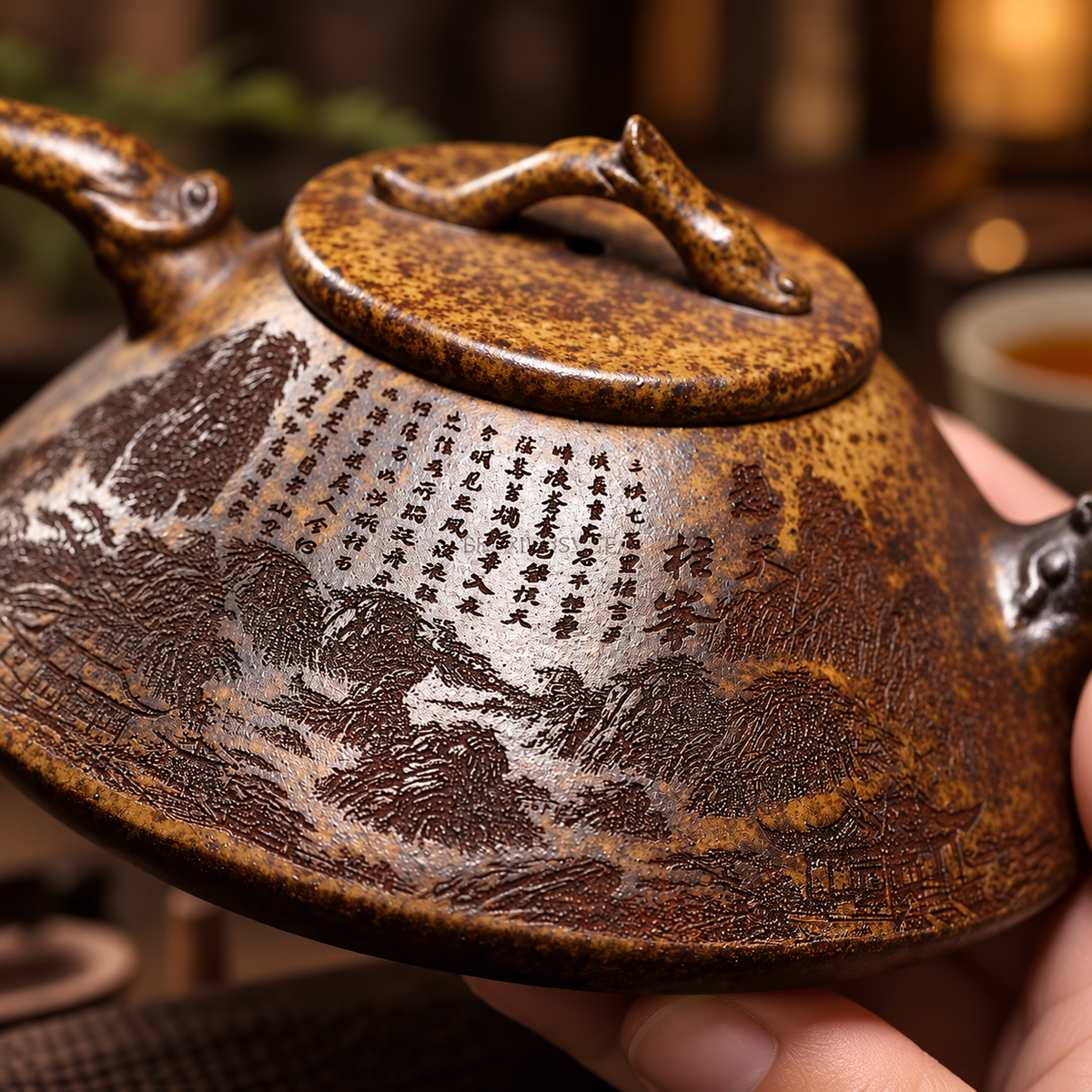 Yunsha Hand-Carved Yixing Purple Clay Teapot