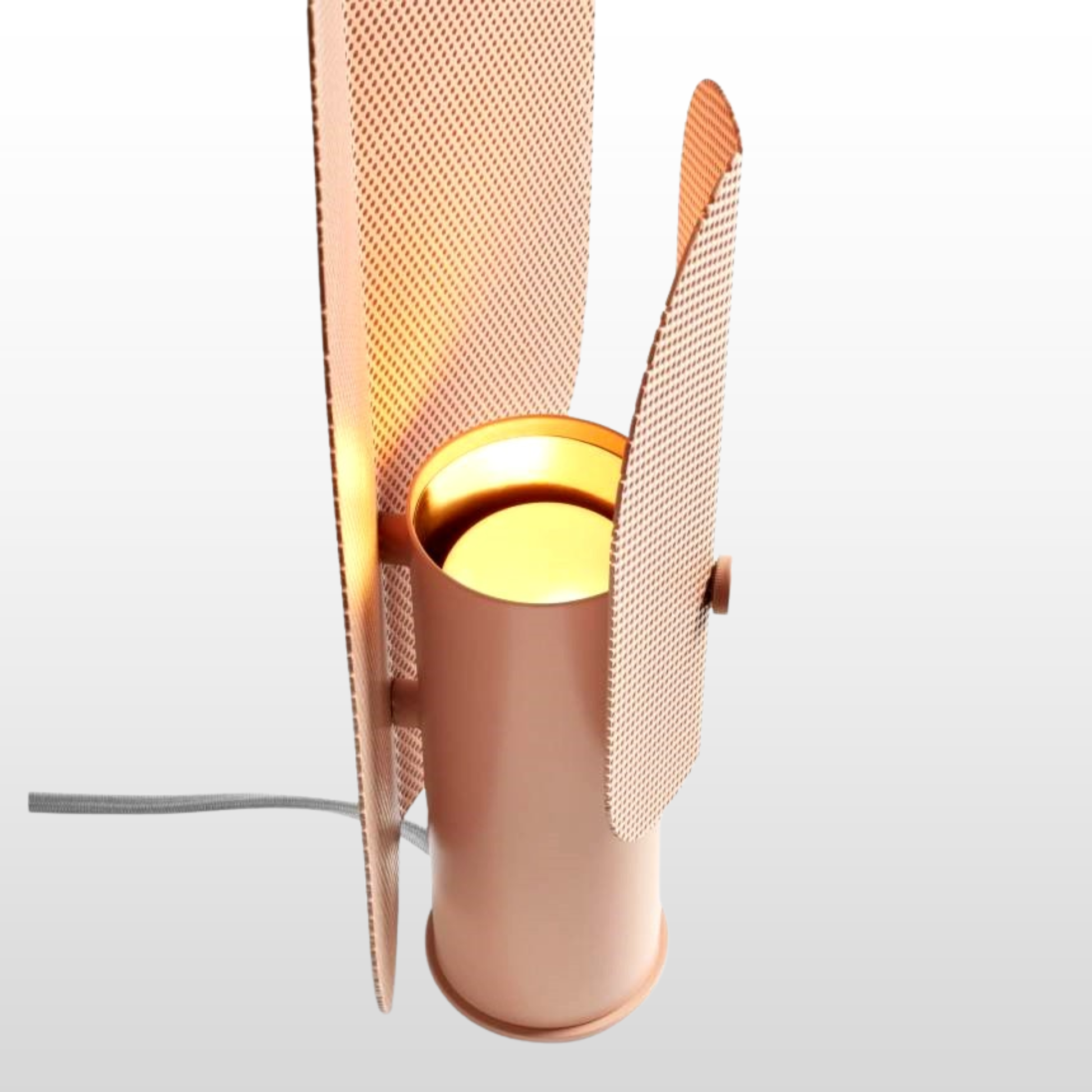 Copper mesh wall light on a white background