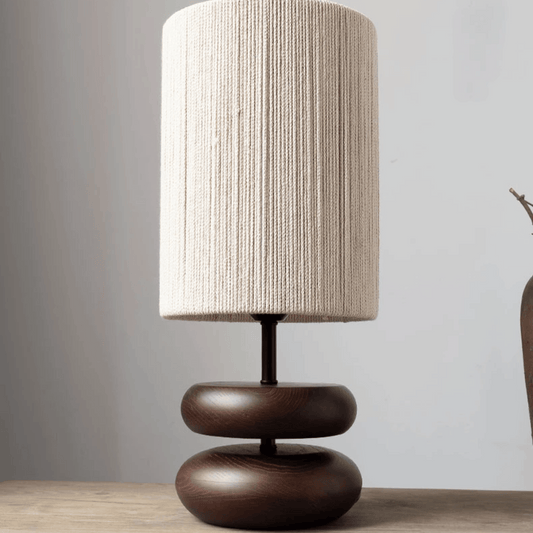 walnut wood base Table lamp on a wooden table 