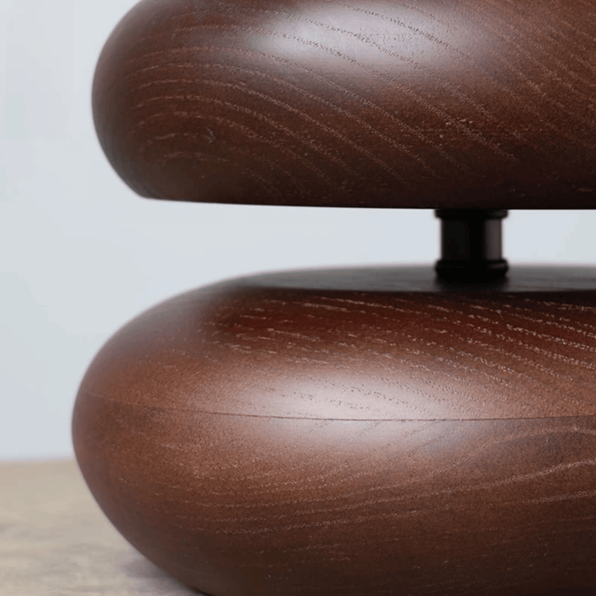 Close look at walnut wood table lamp base