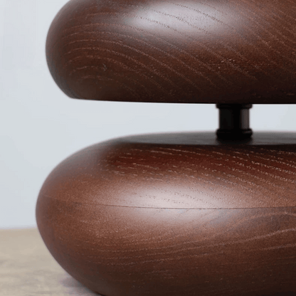 Close look at walnut wood table lamp base