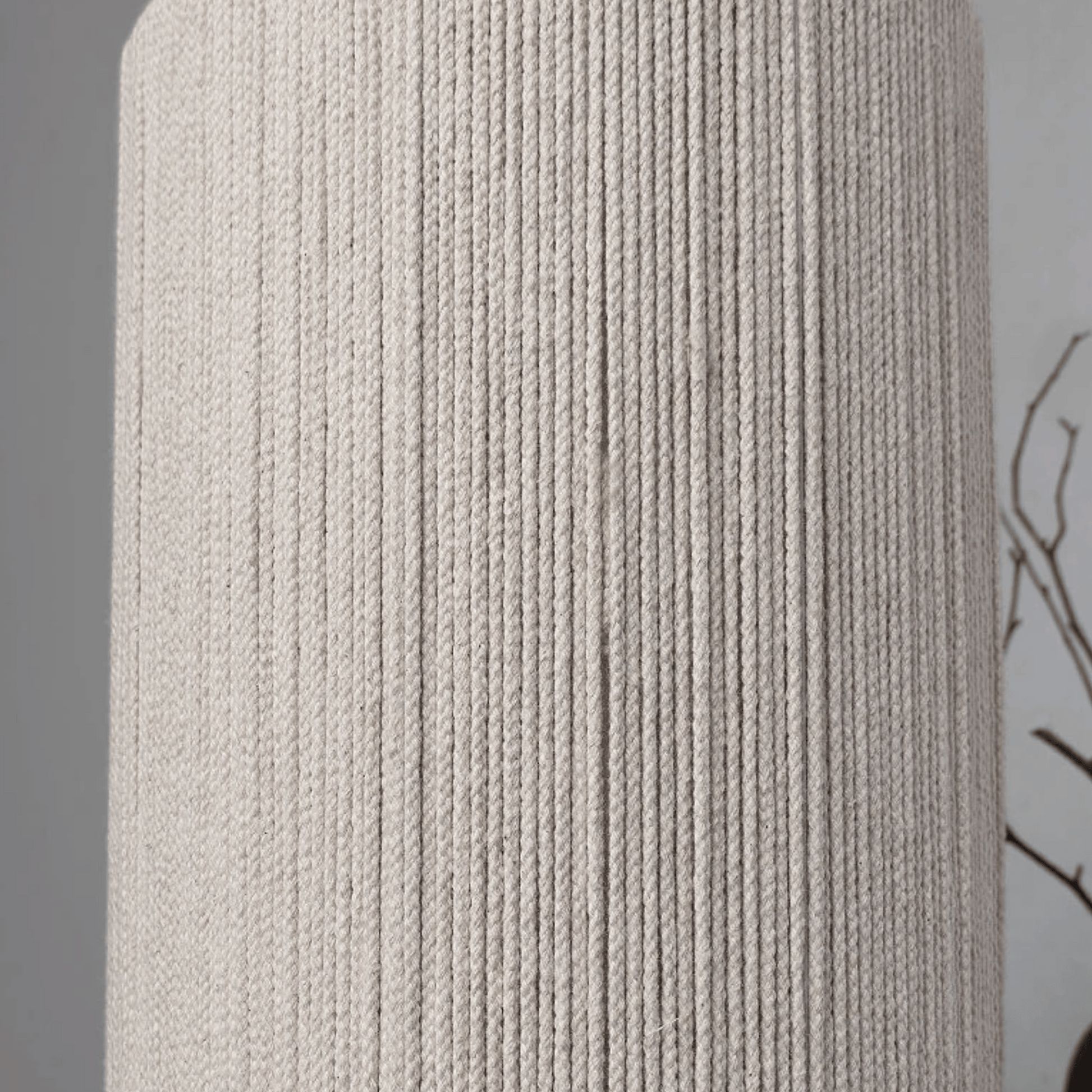 Close look at table lamp fabric shade 