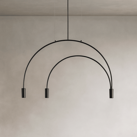 Modern black pendant light fixture on a neutral background