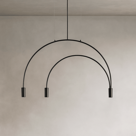 Modern black pendant light fixture on a neutral background