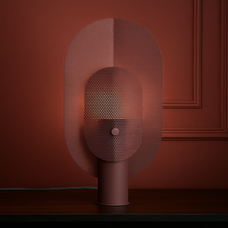 Decorative lamp with a mesh shade against a red wall