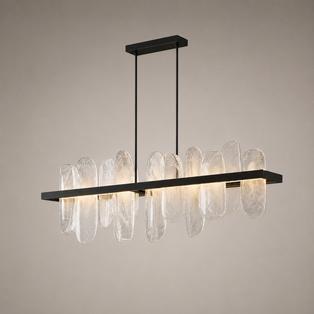 Modern chandelier with glass shades on a neutral background