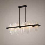 Modern chandelier with glass shades on a neutral background