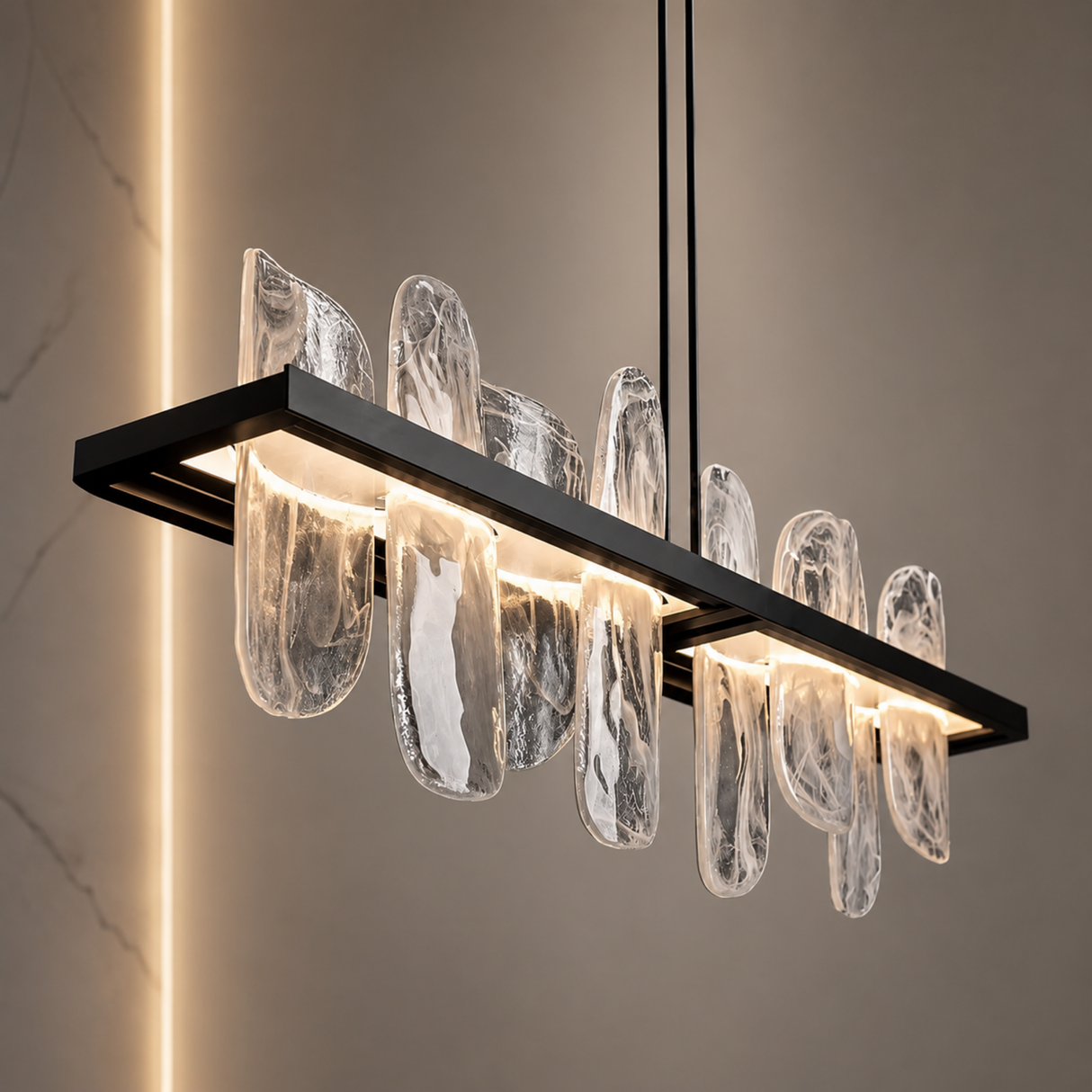 Modern chandelier with glass shades on a neutral background