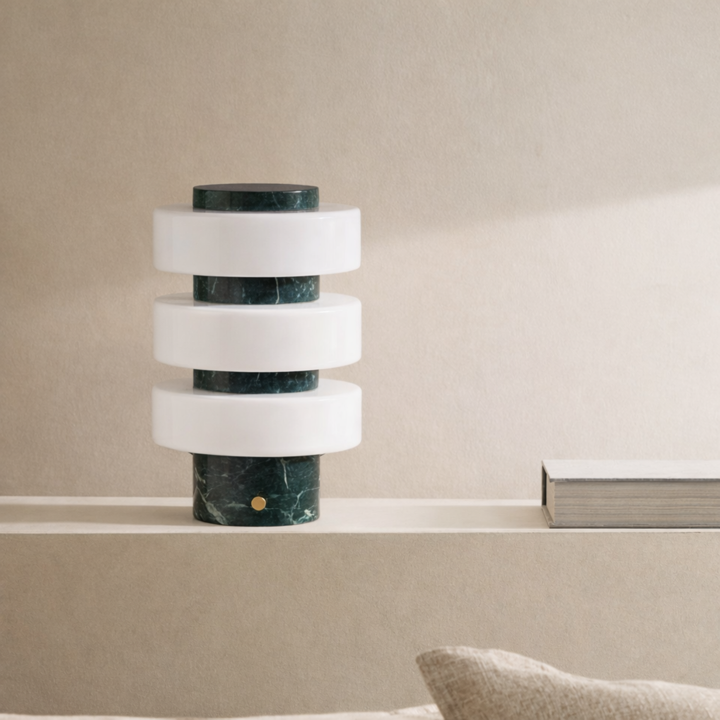 Marble cylindrical lamp on a neutral background